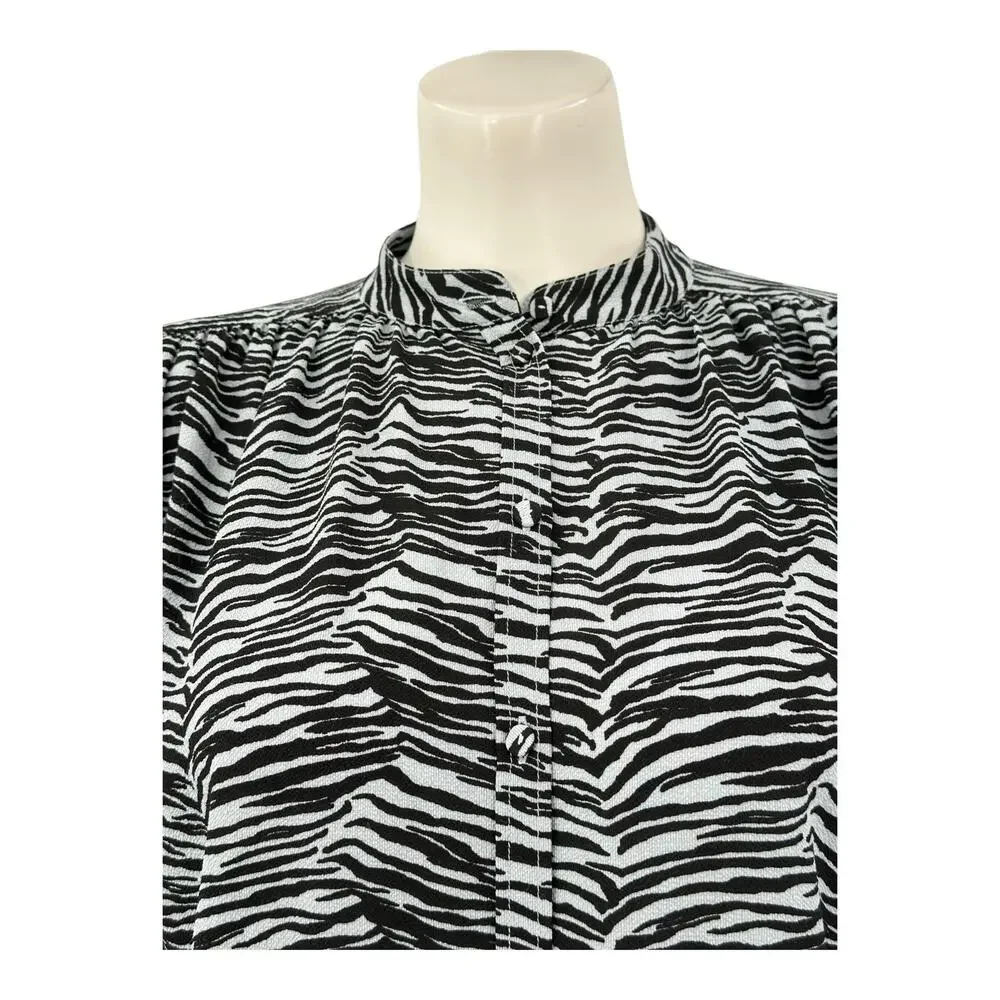 Rebecca Taylor Black and White Zebra Print Button Down Shirt - Picture 2 of 9